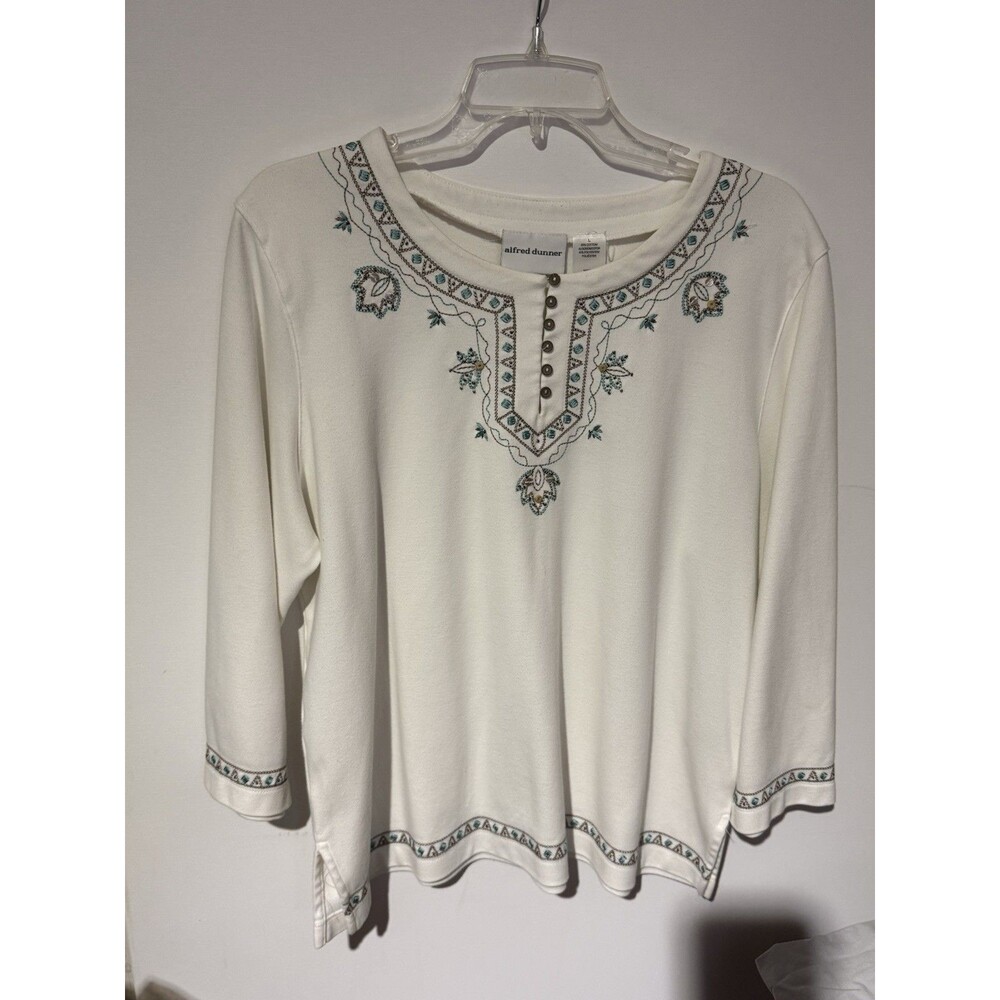 Alfred Dunner Women’s Top Shirt - 3/4 Sleeve Aztec Western Design - Size L